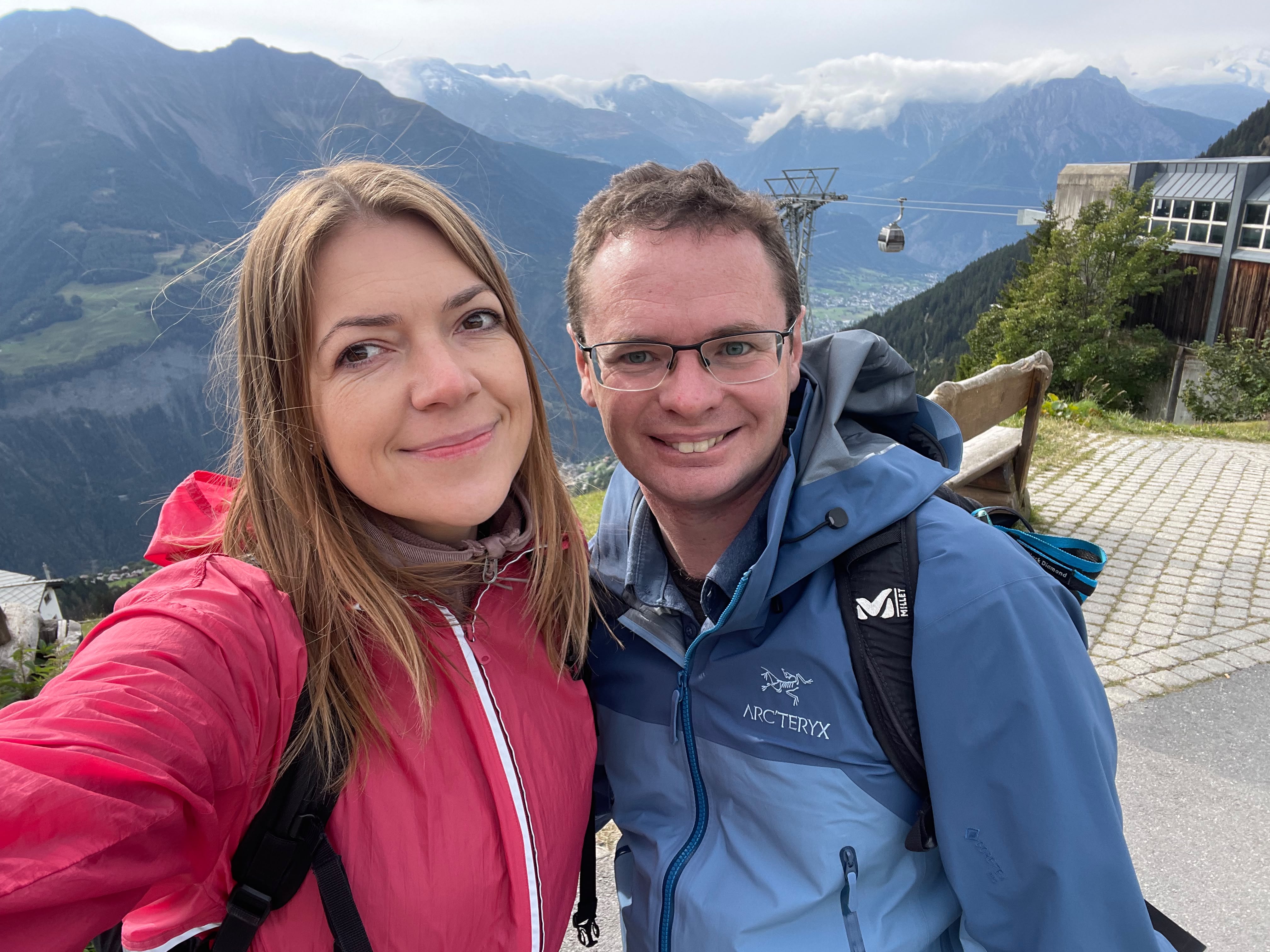 Elena and Chris hiking by Aletsch glacier